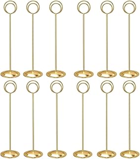 HOHIYA 12 Stück Tischnummernhalter Gold 30,5 cm Tischkartenhalter Metall für Hochzeit Party and Bankett Platzkartenhalter Fotohalter für Tischdeko Restaurant