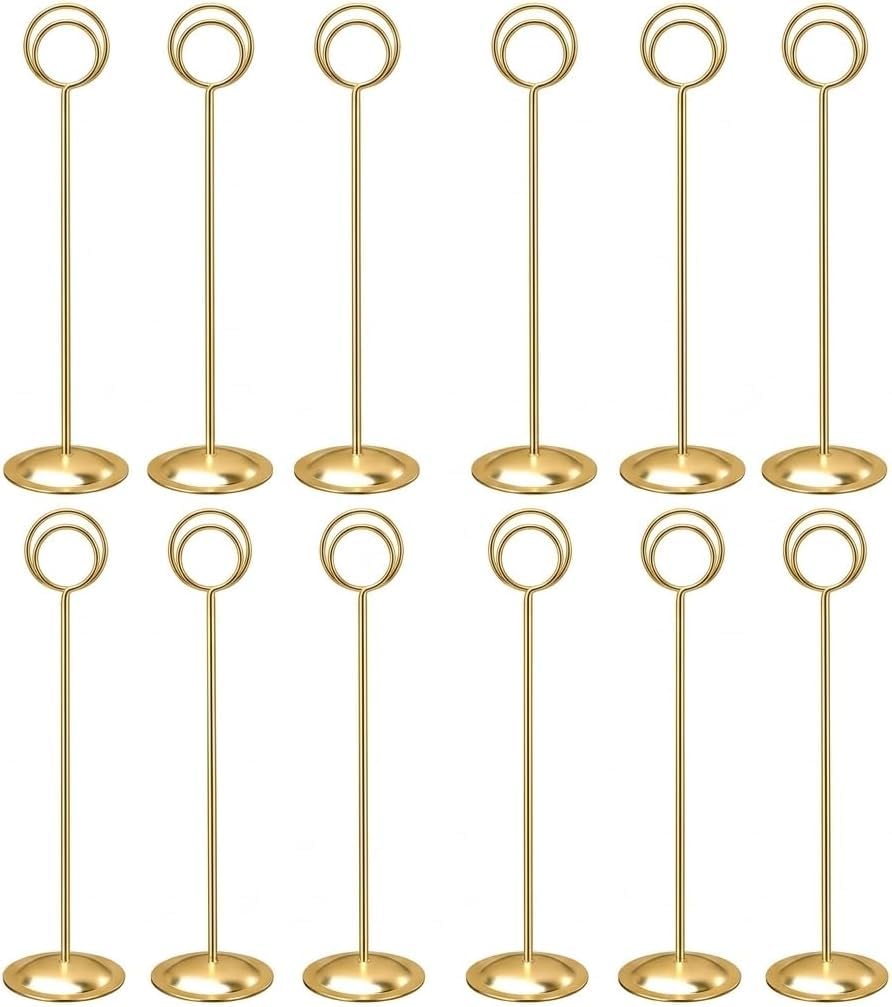 HOHIYA Soporte para Números de Mesa, 12 Porta Tarjetas Dorados de Metal para Bodas, Recepciones y Eventos, Ideal para Menús, Fotos, Nombres de Invitados y Decoración