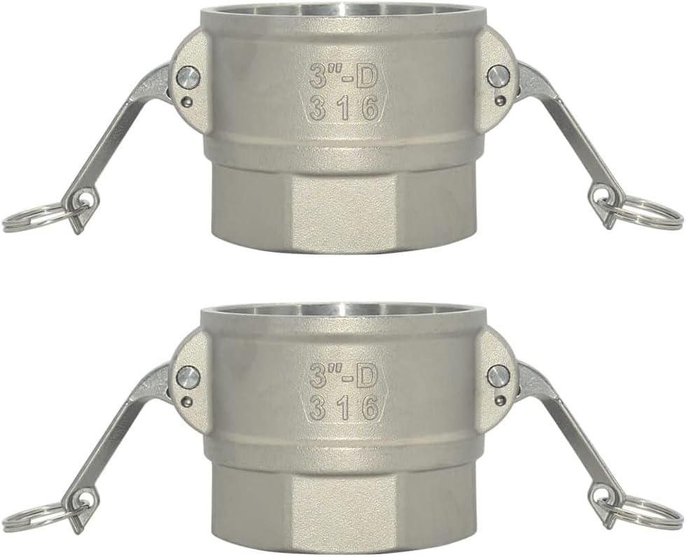 Camlock Quick Connect Coupling, D Trash Pump Adapter Female Camlock, 316 Stainless Steel, 2-Pack (3 inch)