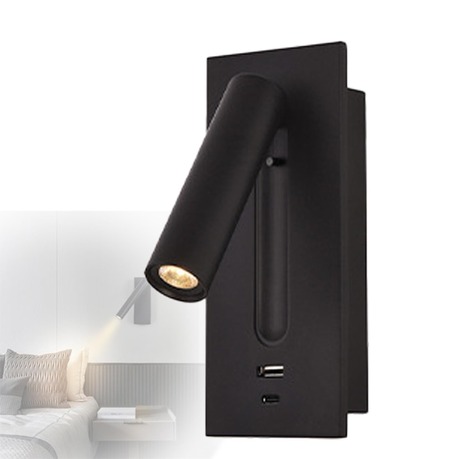 HYJAUSXB Modern LED Wall Sconce with Switch and USB, Embedded Bedside Reading Lamp for Bedroom, House Light