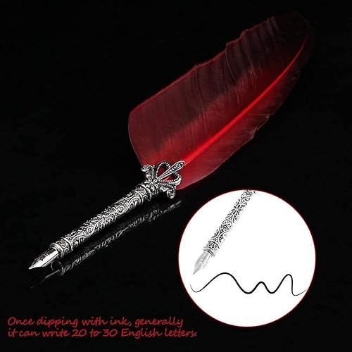 Miniatura 7 de TOPINCN Pluma de inmersión antigua Pluma de caligrafía Pluma de metal con punta de tinta de escritura Set de papelería 5 puntas (rojo)