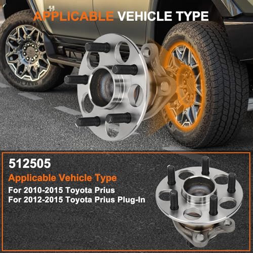 BasaltGear 512505 Pair 2 Rear Wheel Hub & Bearing Assembly for 2010-2015 Toyota Prius, Prius Plug-in — view 2