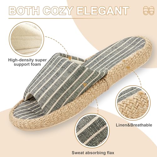Image of Summer House Slippers for Women Indoor Open Toe Women House Slippers Cotton and Linen Shoes Breathable Home TPR Outsole
