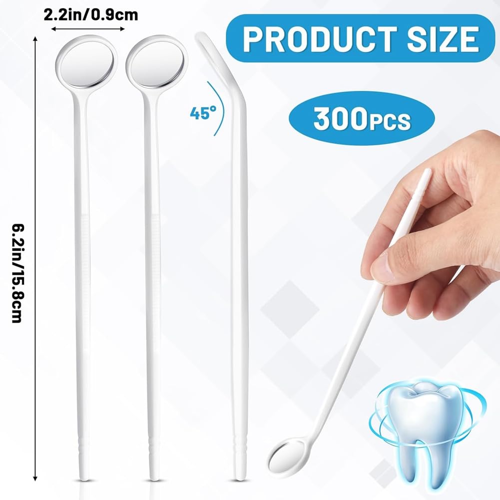 Specchio Dentale USA e Getta da 300 Pezzi Specchietto per Bocca Antiappannamento Specchio Dentale Confezionato Singolarmente per Denti Orali, Bianca
