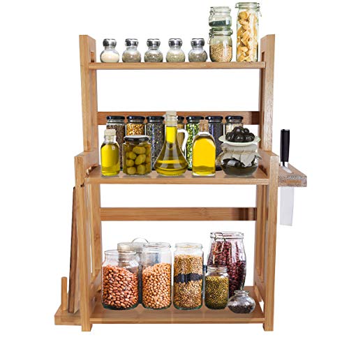 Yardeen Bamboo Spice Rack 3-Tier Kitchen Standing Seasoning Bottle Bathroom Countertop Holder Storage