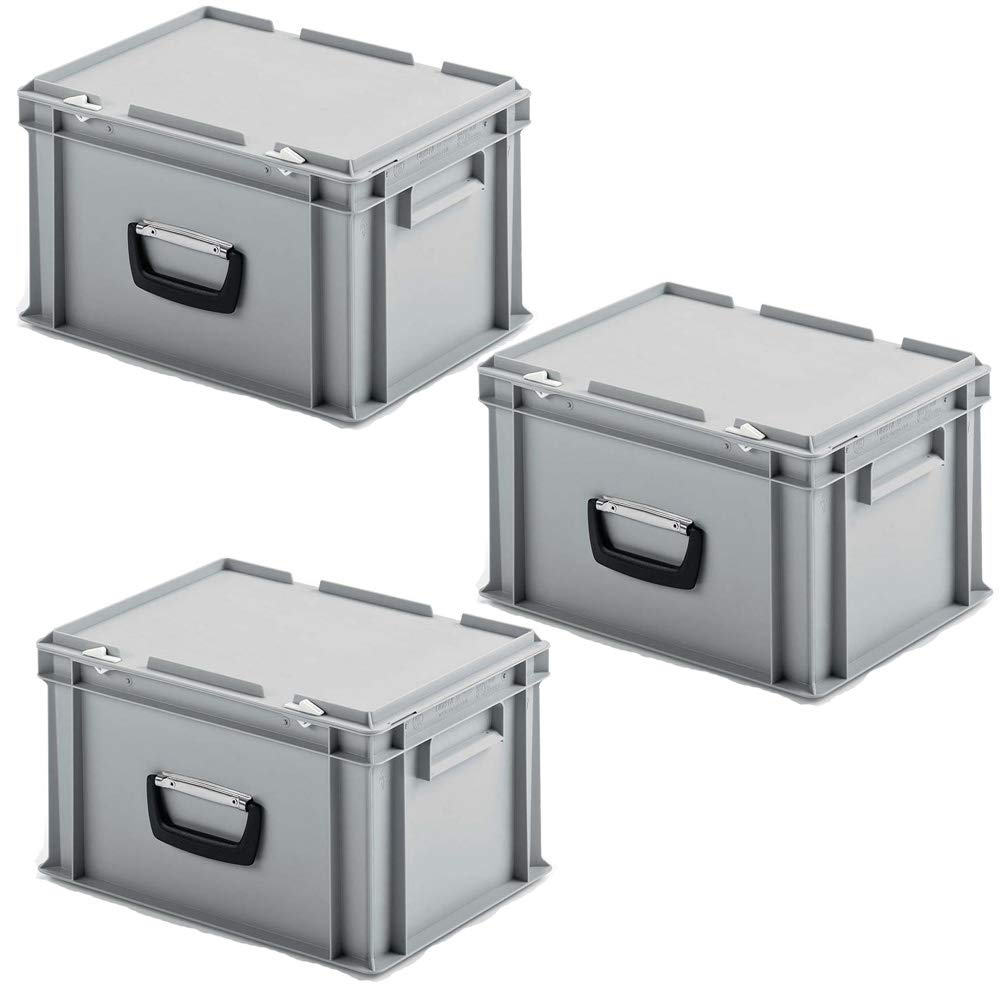 2 eurokoffers met 1 draaggreep per voorzijde, LxBxH 600x400x330 mm, grijs