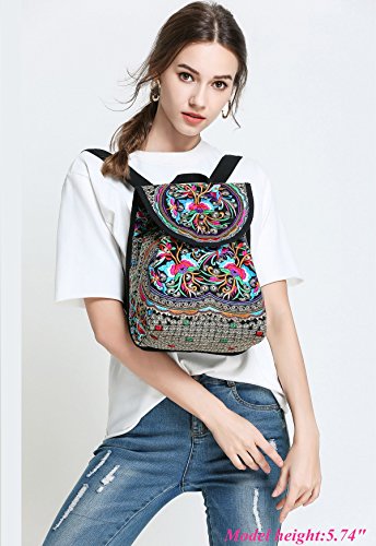 Goodhan Vintage Embroidered Women Backpack Ethnic Travel Handbag Shoulder Bag - Thumbnail 6