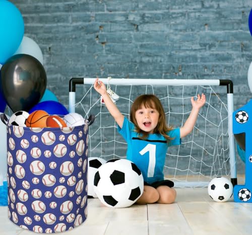 Image of Kids Laundry Basket Baby Hamper for Nursery Toys Storage Bin Organizer (Baseball)