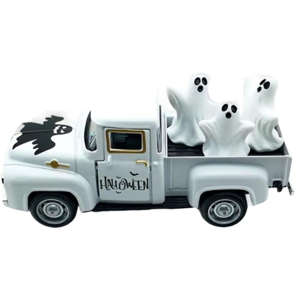 Vbsqic Halloween Truck Model, 1set Halloween Ghost Truck Decor for Farmhouse Kitchen Centerpiece, Mini Cute Ghost Tiered Tray Decor