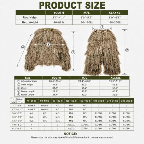 Image of DoCred 5-In-1 Ghillie Suit, 3D Camouflage Hunting Suits