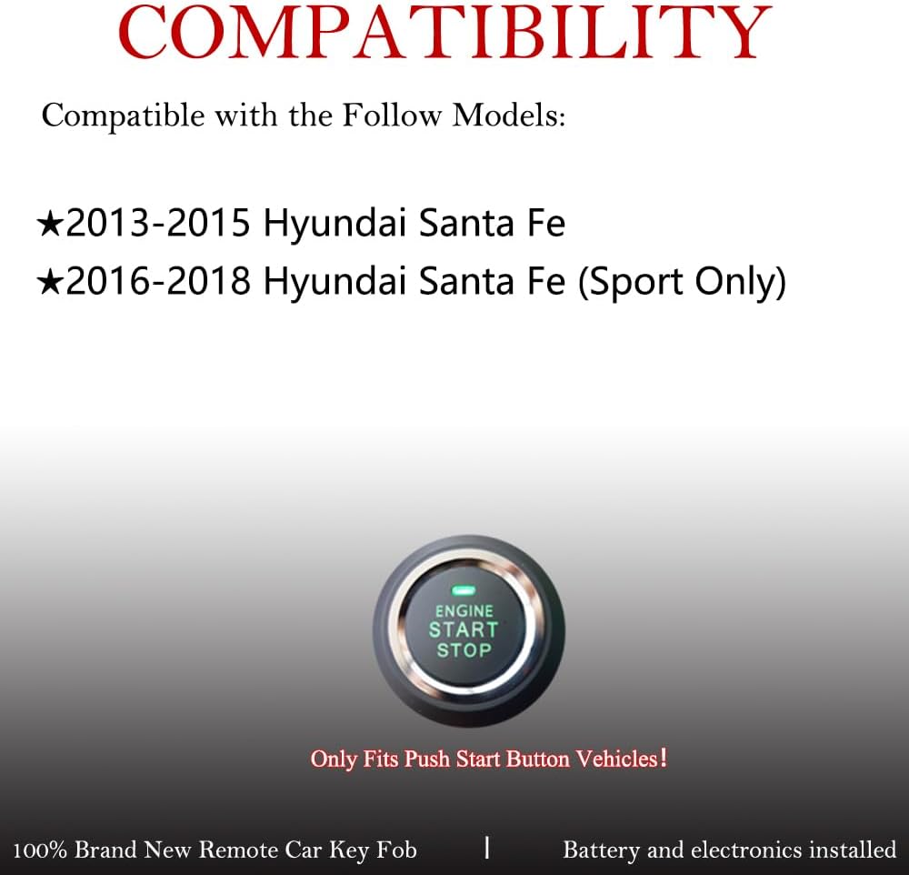 MechanMagic Smart Key Fob Keyless Entry Fits for Hyundai Santa Fe 2013 2014 2015 2016 2017 2018 Remote Control Key Replacement SY5DMFNA04 95440-4Z200