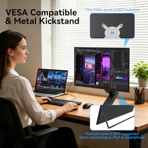 Image of 23.8 inch 4K Portable Monitor, 3840x2160 UHD 60Hz Travel Gaming Monitor Large Screen IPS Display with 100% sRGB, Built-in Speakers, VESA Mount, USB-C & HDMI,Compatible with Laptop PC Game Console