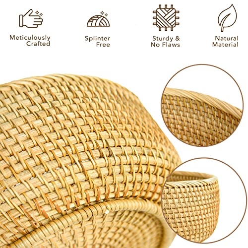 Tkkdecor Set 3 Round Rattan Baskets Set For Organizing - Bread Wicker Storage Basket Serving Decorative Tray Gift Baskets Empty - Countertop Baskets For Pantry Bathroom Set Shelf Organizer #TOP2