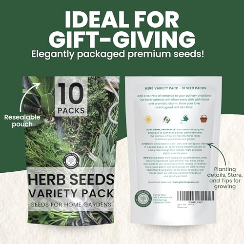 Herb Seeds | 10 Individual Packs | 2026 Season | Non-GMO | Mint, Parsley, Basil, Thyme & More! | for Planting Indoor & Outdoor | by Family Sown - Image 2