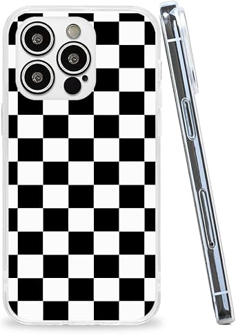 Phone Case Compatible with iPhone 11 Pro Case Shock White Black Checkered Transparent Case