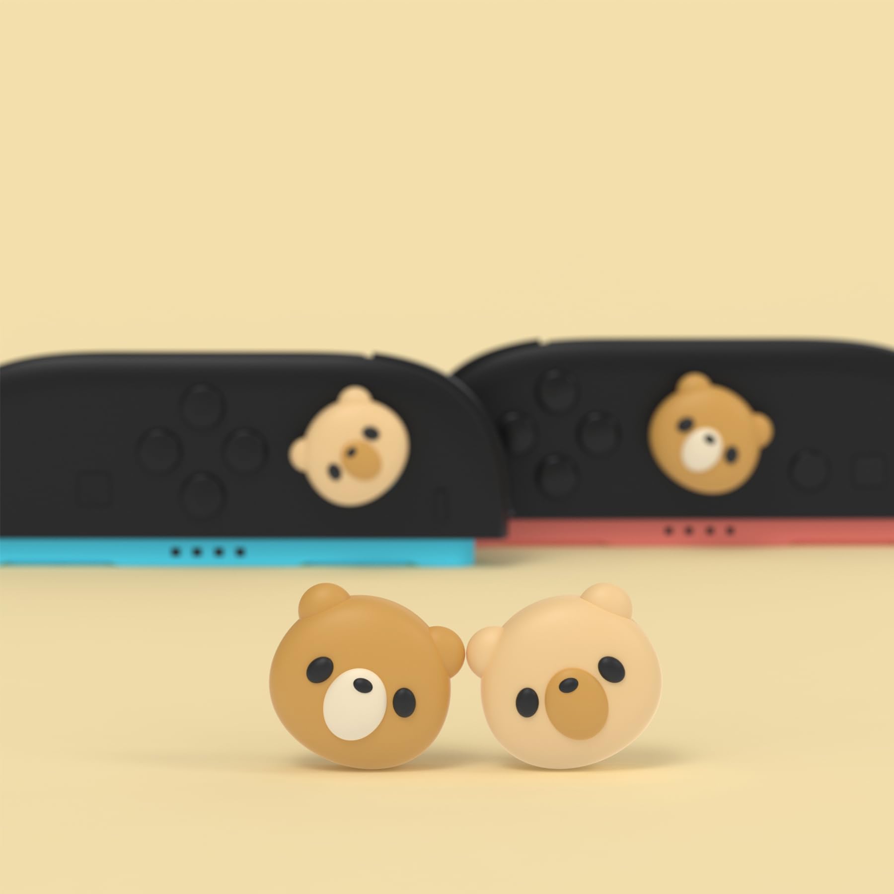 PlayVital 4 Piezas de Agarres para el Pulgar para Nintendo Switch 2 2025, Kawaii Tapas de Silicona para Joysticks de Joycon, Protector para Joystick, Accesorios para Switch 2 (Oso Lindo)