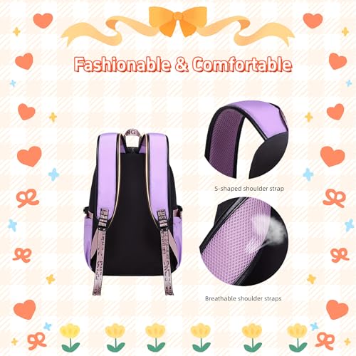 Girls Backpack Color-blocking Schoolbags for Girls Lightweight Bookbag Middle-School Elementary Backpack 20L3