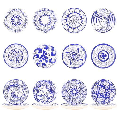 Bbiamsleep 24-Piece 7-Inch Blue and White Floral Paper Plates - Disposable, Elegant, Round, Glossy, Chinese Pattern, Perfect for Parties, Picnics, Birthdays, Anniversaries