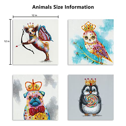 Dog Wall Art Bird Funny Animal Print Decor Wall Art Pug Pictures Kids Nursery Penguin Canvas Painting Artwork For Living Room Decoration Framed (12Inchx12Inchx4Piece) #TOP1