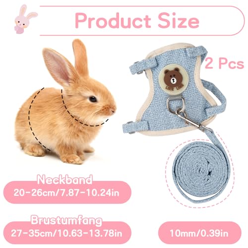2 Stück Kaninchen Leine - Verstellbare 120cm Weiche Leine - Zubehör Und Geschirr Für Kaninchen, Katzen, Kleine Hunde Und Andere Kleine Haustiere (Blau Und Rosa)