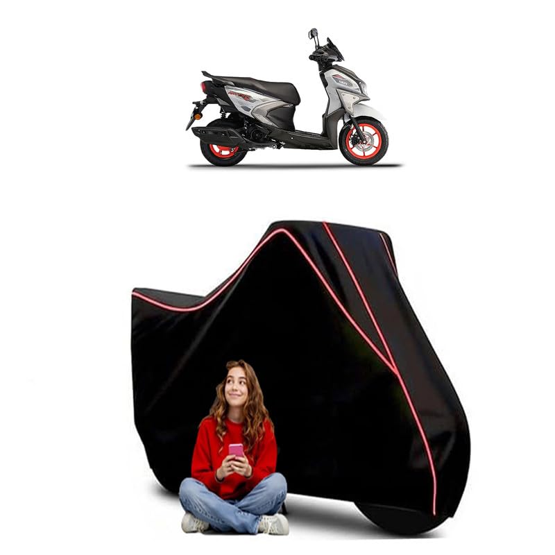 Image of Ray ZR 125 FI Scooty Bike Cover Water Resistant Outdoor Use Universal Fit Scooters Motorcycles Heavy Duty UV Protection Dust Rain Scratch Resistant Elastic Bottom Black Blue Piping