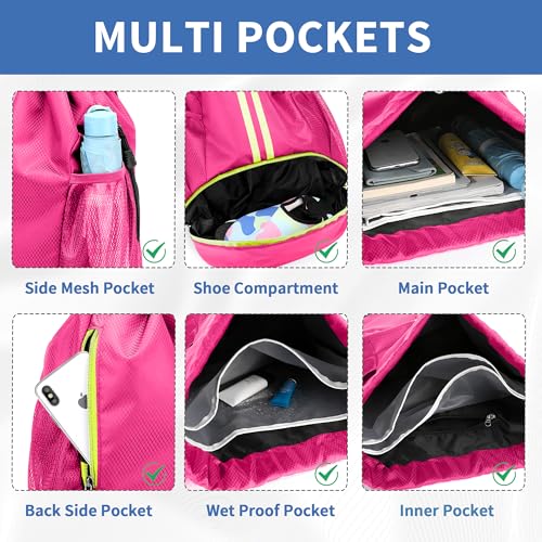 Image of JELUTAR Drawstring Backpack Gym Bag with Shoes Compartment, Rose