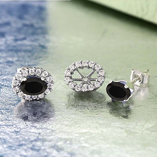 Gem Stone King 925 Sterling Silver Oval 6X4MM Gemstone Birthstone Removable Jacket Stud Halo Earrings For Women3