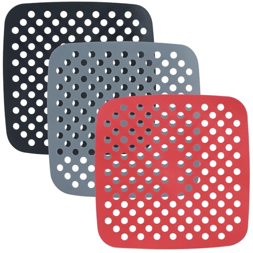 3 Piezas Alfombrillas Freidora Aire, Alfombrillas de Silicona Reutilizables Air Fryer Liner,...