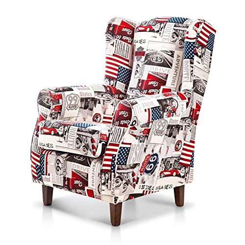 Sillón orejero Modelo Irene tapizado en Tela Estampada EEUU