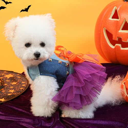 Vestido disfraz de Halloween para perro pequeño morado miniatura 3