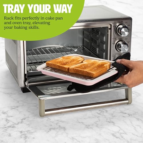 Image of Tasty Nonstick Toaster Oven Baking Set Includes Cake Pan, Oven Tray, Rack, Carbon Steel Bakeware, 3-Piece Set, Pink (Pack of 6)