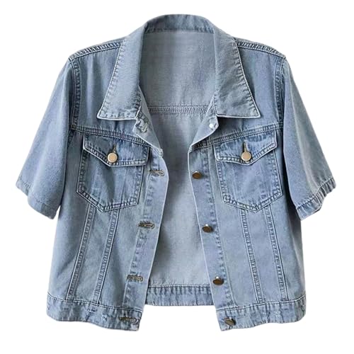 Veste chemise en jean femme à manches courtes avec poches avant mi-saison