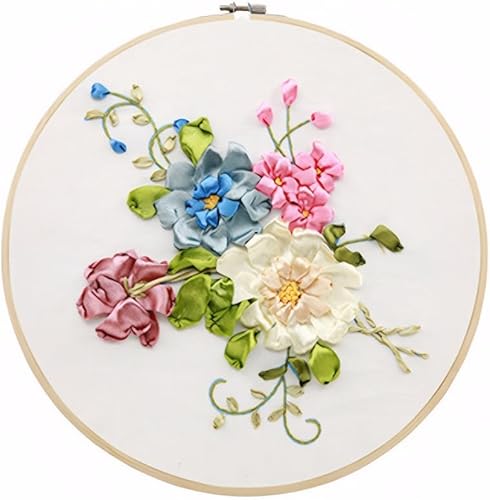 Gogobear Kit de flores de bordado de cinta para principiantes y adultos, hecho a mano, decoración de pared, imágenes colgantes en 3D