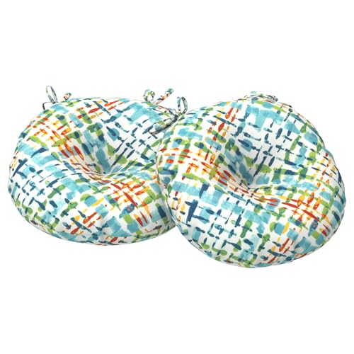 Melody Elephant Outdoor Bistro Chair Cushions, Water Repellent Furniture Chair Pads Set of 2, Round Pillow for Decoration Home and Garden, 15”x15”x4”, Acapa Opal Geometric