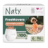 Naty FreeMovers Baby Pants Windeln | Windelhöschen zertifiziert hautverträglich | Weich & ohne Duftstoffe | Saugstark & Auslaufsicher | Dermatologisch getestet | Größe 6 (14–20 kg) | 96 Stück