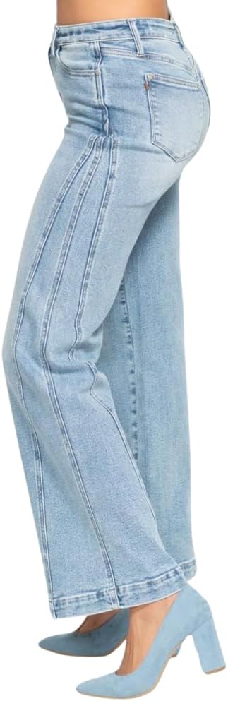 Judy Blue High Waist Light Indigo Retro Side Seam Wide Leg, 32" Inseam