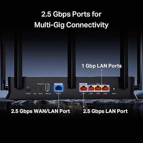 Miniatura 5 de TP-Link Router Archer BE260 de doble banda BE5000 WiFi 7  5-Stream 5Gbps  1×2.5G WAN+1×2.5GLAN+3×1G Puertos, USB 3.0  5 antenas externas  Clientes