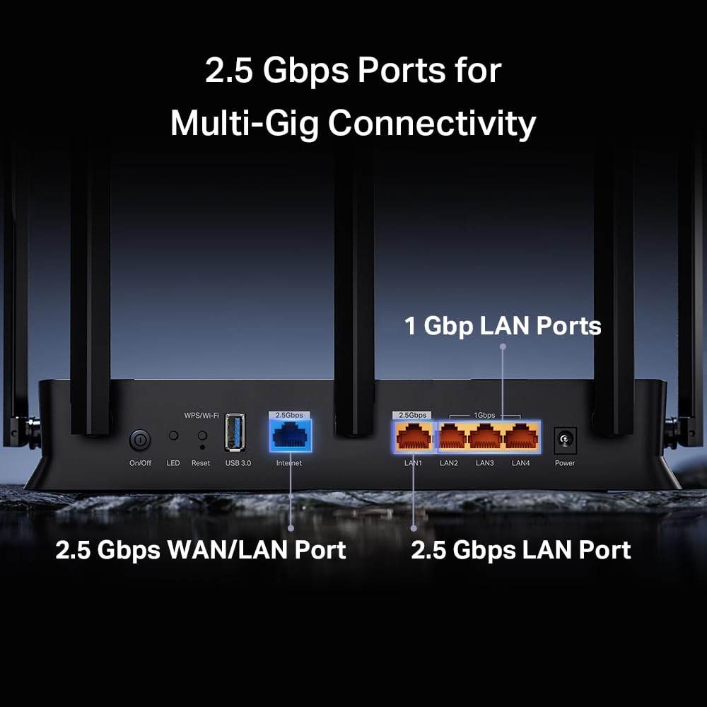 TP-Link Routeur Double Bande BE5000 WiFi 7 Archer BE260 | 5 Flux 5 Gbit/s | 1 × WAN 2,5 G + 1 × 2,5GLAN + 3 Ports 1G, USB 3.0 | 5 antennes externes | Clients et serveurs VPN | Easy-Mesh, HomeShield