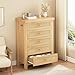 Natural Rattan Dresser for Bedroom with 5 Drawers, Wood Boho Chest of Drawers with Gold Metal Handle, Matte Top Bedroom Tall Dresser with Large Drawers for Living Room, Closet, Hallway, (Nartual)