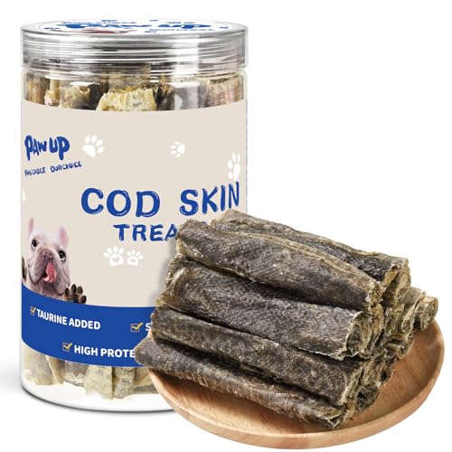 PAWUP Dog Treats, Cod Skins Dog Treat with Taurine, One-Ingredient Grain-Free Chew Fish Skin Rolls Rich in Omega3, 8 oz