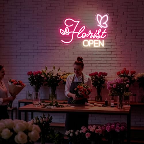 Image of Florist Open Neon Sign Flower Shop Open Welcome Led Light