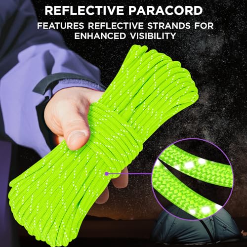 Image of TECEUM Reflective Paracord Rope 1000 - 1000ft /200ft /100ft /50ft - 40+ Colors - Glow in the Dark - para Cord - Utility Rope for Survival, Hunting & Camping Gear - Nylon String, Camping Rope, Tent Cord