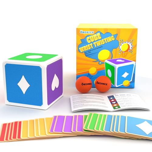 Image of oazoxcx Ball Bouncing Skill Game for Teenagers and Adults,Teen boy Gifts,1 Cube,2 Balls,35 Playing Cards,Coolest Gifts for Boys Girls Age 12 Year Old (White)