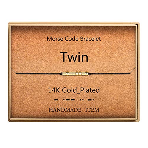 Twins Gift Morse Code Bracelets 14k Gold Plated Beads on Silk Cord Secret Message Birthday Gifts for Twins