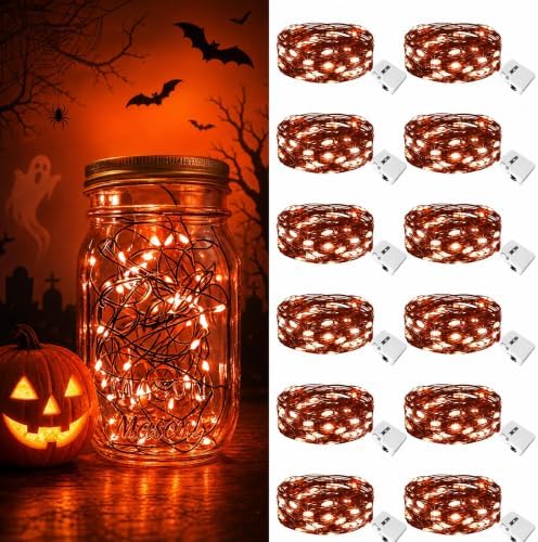 btfarm 12 Stück/3 Modi Lichterkette Batterie, 2M 20 LED Lichterkette Klein | Wasserdicht Schwarz Draht, Mini Lichterketten Batteriebetrieben, Micro Fairy Lights für Innen Halloween