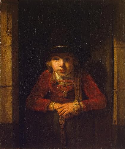 Peinture Garçon regardant par la fenêtre affiche pour salon et décoration murale chambre