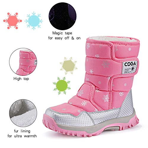 JACKSHIBO Girls Boys Outdoor Waterproof Winter Snow Boots,Pink,11.5 M US Little Kid/17.8 cm/30