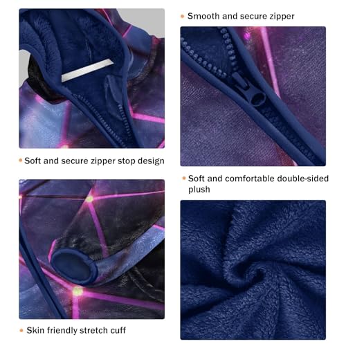 Blue and Pink Geometric Toddler Fleece Jacket Girl Boys Hooded Fleece Jacket Coat Warm Outwear Zip-up 3-10T3