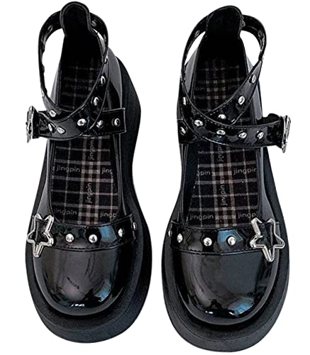 Women's Mary Jane Pumps - Chunky Heel Goth Platform Lolita Shoes - Round Toe Ankle Oxfords
