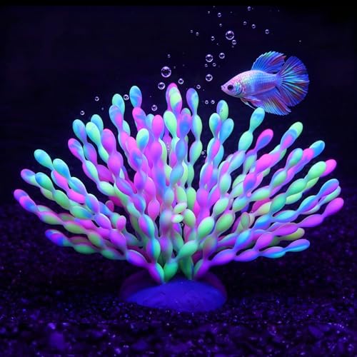 Image of ZtohPyo Glow in the Dark Aquarium Decor, Safe Soft Silicone Fluorescent Fish Tank Decorations Artificial Sea Grapes for Fish Tank Landscape Decoration, 7.09 inch D x 4.72 inch H